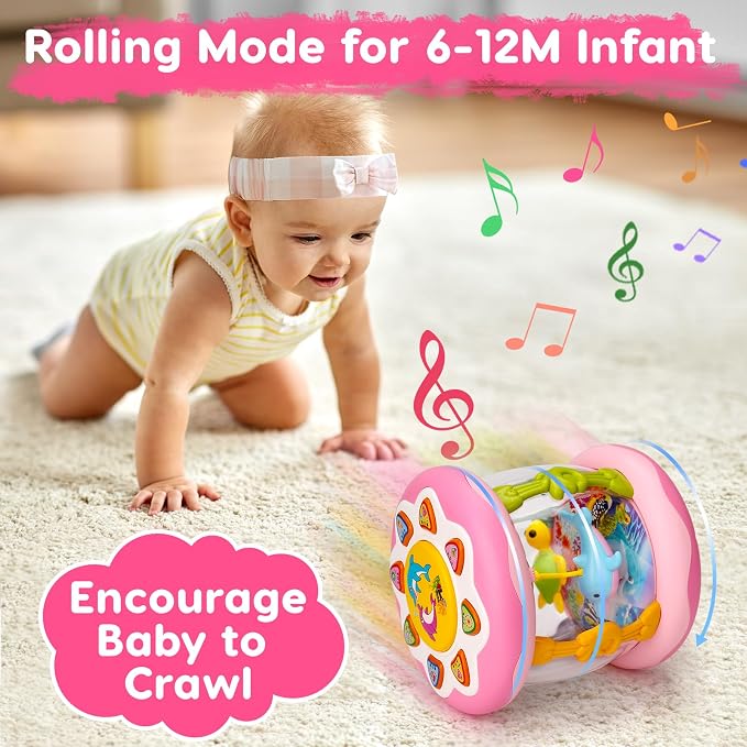 Baby Girl Toys Ocean Projector Rotating Musical Light Up Tummy Time Toy Infant Aquarium Crawling Toys Babies Girls First Birthday Newborn Shower Gifts