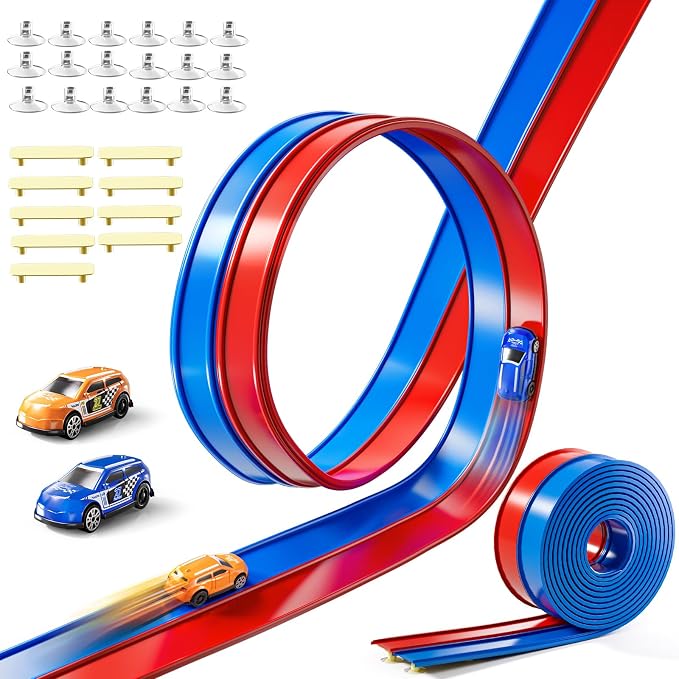 15 Ft Flexible Race Track Set for Kids 3 4 5 6 7 8 Years Old, Race Car Ramp Track with 2 Small Cars, Portable Car Track for Toddlers 3-8, Birthday Gifts for Boys Girls Ages 3+
