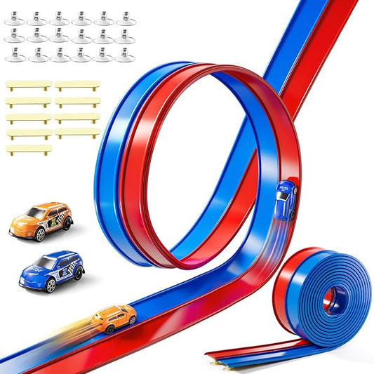 15 Ft Flexible Race Track Set for Kids 3 4 5 6 7 8 Years Old, Race Car Ramp Track with 2 Small Cars, Portable Car Track for Toddlers 3-8, Birthday Gifts for Boys Girls Ages 3+