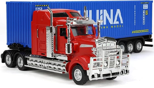 Container Semi Truck Toys, 1/50 for Kenworth W900 Big Metal Transport Box Diecast Truck Trailer Model Toy Gifts for Boys Adult Car Collector- Blue