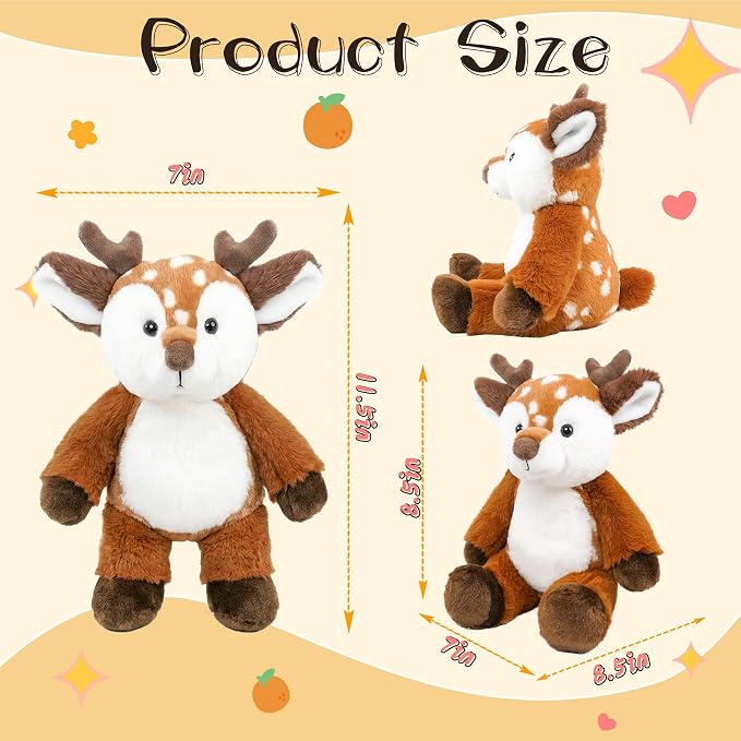 Stuffed Animal Plush Toy Soft Plushie Cuddly Deer Cute Plush Toy for Kids Toddlers Boys Girls Birthday Christmas Nursery Decor Party Favors