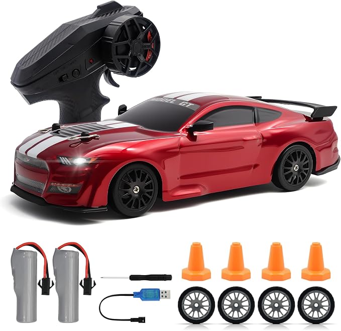 RC Drift Car, 1:24 Scale Remote Control Cars Vehicle for Kids, 2.4GHz 20KM/H 4WD High Speed RC Cars with LED Light Two Batteries & Drifting Tires Racing Sport Toy Car for Adults Boys Girls 8602RD
