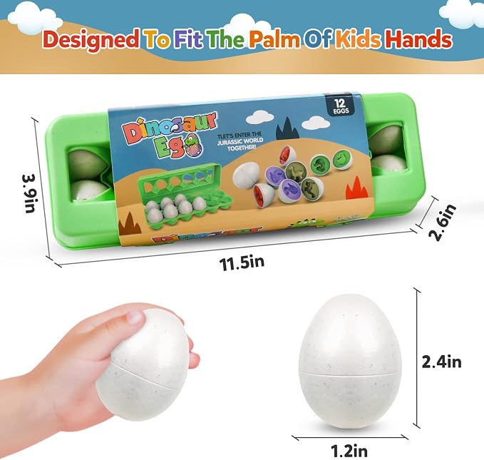 Easter Egg Toy for Toddlers - 12 Pcs Dinosaur Matching Eggs, Educational Gift for 1-3 Year Old Kids, Color & Shape Recognition Fine Motor Skill Montessori Puzzle