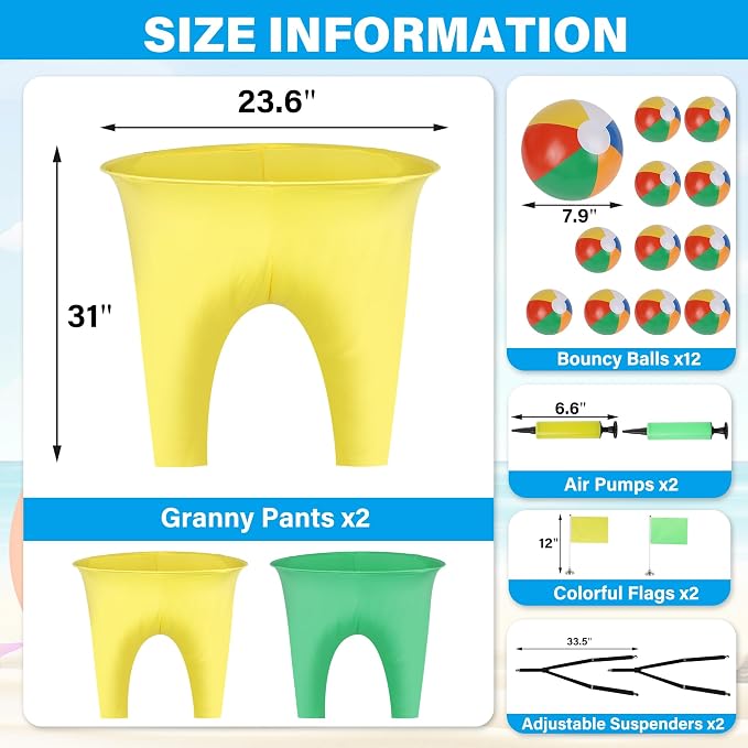 yofit 24Pcs Granny Pants Yard Game Funny Field Day Outdoor Games for Adults Kids and Family Gaint Pant Set for Brithday Party Tossing Games Activities for Groups