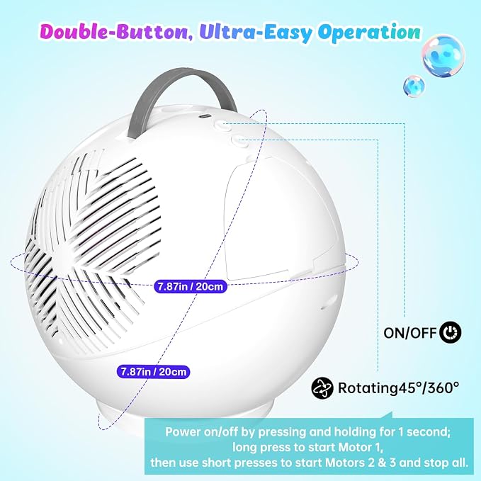IFLOVE Bubble Machine for Kids 3+-45°/360° Rotating Bubble Blower with RGB LED Light,30000+ Bubbles Per Minute,Automatic Portable Bubble Maker for Boys Girls,Outdoor Party Easter Birthday Gift (White)