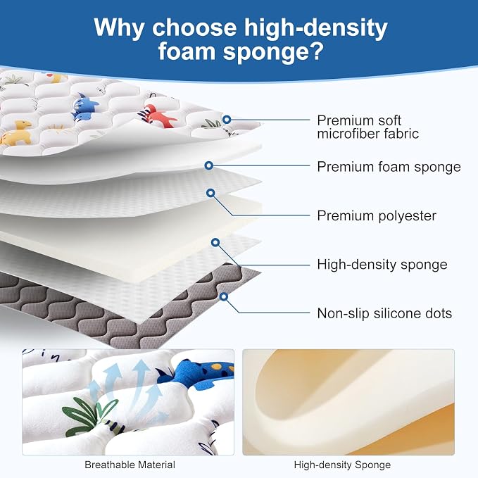 Odorless Premium Foam Baby Play Mat 59" x 59", Soft Microfiber Fabric Crawling Mat for Floor- Comfortable and Hypoallergenic, Non-Slip Cushioned Floor Playpen mat for Infants,Babies,Toddlers