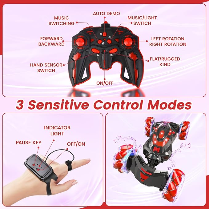 Gesture Sensing RC Stunt Car,Remote Control Car Toys for Ages 8-12,Drift Cars with Lights Music,4WD 360° Spins All Terrains Kids Toys RC Cars, 5-12 Best Birthday Gift for Kids