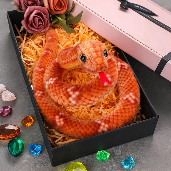 Snake Plush, Stuffed Snake Animal, 27 in Small Toy Snakes for Kids, Giant Stuffed Animals Snake, Lifelike Plush Snake for Birthday Present Party Prank Prop (Brown)
