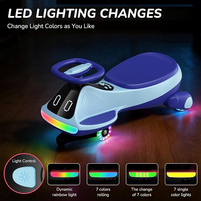 Umatoll 12V Electric Wiggle Car for Kids with Pedal, Display, Rechargeable Battery, LED Light, Bluetooth, Light-Up Wheels, Anti-Rollover, 2 Speeds, Ride on Toys, Birthday Gifts for Age 3+, 150Lbs
