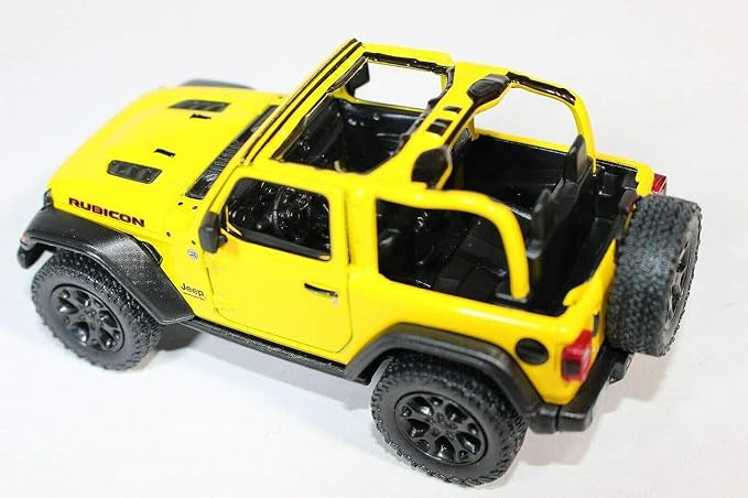 KiNSMART - Jeep Wrangler Rubicon Off Road 4x4 5 inch 1:34 Scale Die Cast Model Replica Toy Car (Yellow Opentop)