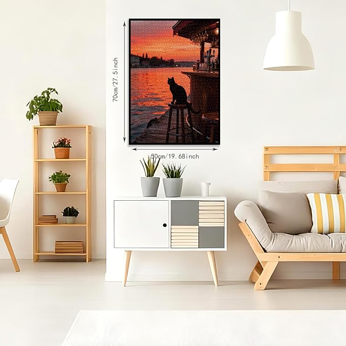 Romantic Puzzles 1000 Pieces Puzzles for Adults, Cat and Sunset | Landscape Puzzle with Letters on Back, Jigsaw Puzzles Family Decor, Fun Gift Challenging Puzzle for Friends (27.56x19.7 Inch)