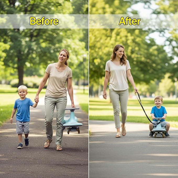Ride On Toy Tow Rope with 2 Lengths (6ft & 3ft) - Heavy-Duty Black Canvas Pull Strap for Toddler Tricycles, Wiggle Cars, Scooters, Push Car - Alternative to Push Handle