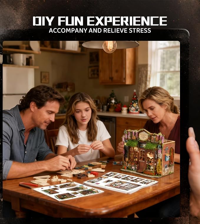 Spilay DIY Miniature House Kit for Adults, Miniature Dollhouse Kit | With Warm Light & Furniture, Wooden Craft Building Set for Bookshelf Decor, Home Display & Creative Gifts for DIY Lovers