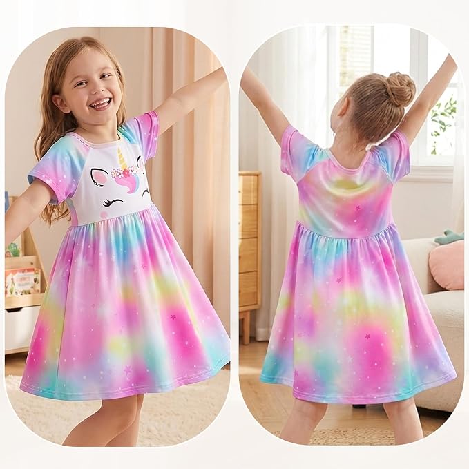 Play Tailor Doll and Girl Matching Nightgown Unicorn Outfit Pajamas Night Dress for Girls and 18" Dolls Clothes