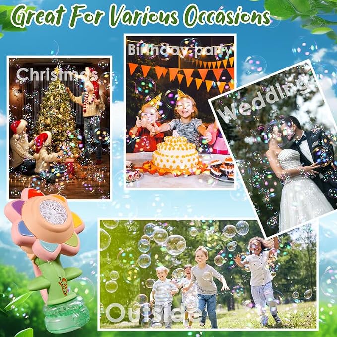 Sunflower Bubble Machine for Kids Automatic Flower Bubble Toy with Colorful Lighting for Toddlers Handheld 20000+Bubbles 3 Modes Fun Swing Dance Bubble Maker Blower Blaster Outdoor Toys Type-C Yellow