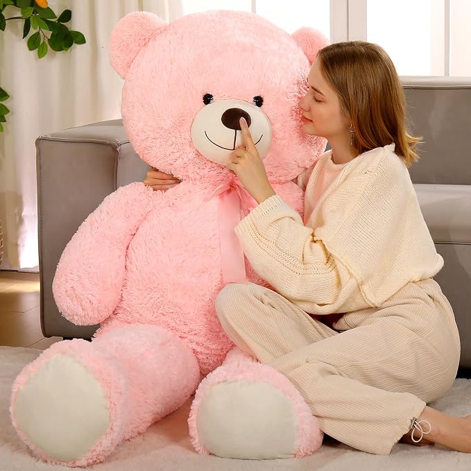 Tezituor Valentines Pink Big Teddy Bear, 5ft Giant Bears Stuffed Animal Plush,59” Soft Bear Plushies for Girls Girlfriend for Christmas, Birthday