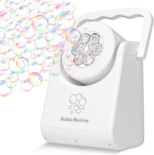 IFLOVE Bubble Machine for Kids 3+-Automatic Bubble Blower with Adjustable Angle,5000+ Bubbles Per Minute,Portable Bubble Maker Toy for Boys Girls,Outdoor Party Wedding Easter Birthday Gifts (White 01)