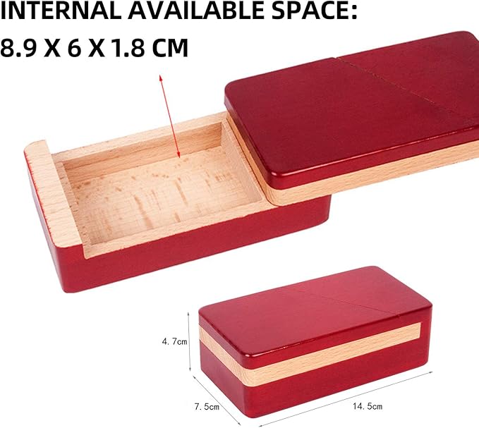 DC-BEAUTIFUL Impossible Puzzle Master Secret Opening Wooden Red Magic Box with Secret Drawer - Mysterious Gift Puzzle