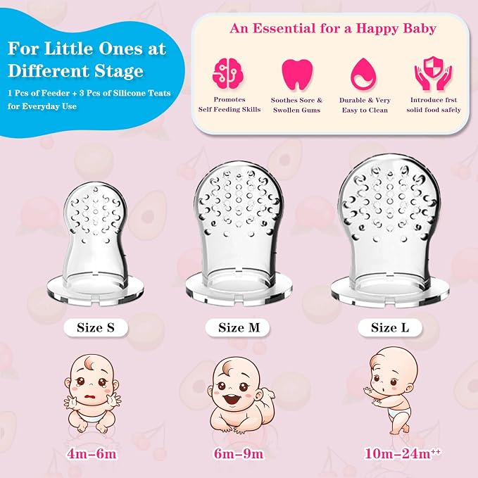 Baby Fruit Feeder Pacifier 2 Pack, Silicone Baby Food Feeder, Pink Bunny Feeder for Babies 4M+, Frozen Fruit Feeder Teething Toy, BPA Free for Fresh Fruit, Veggies & Breastmilk