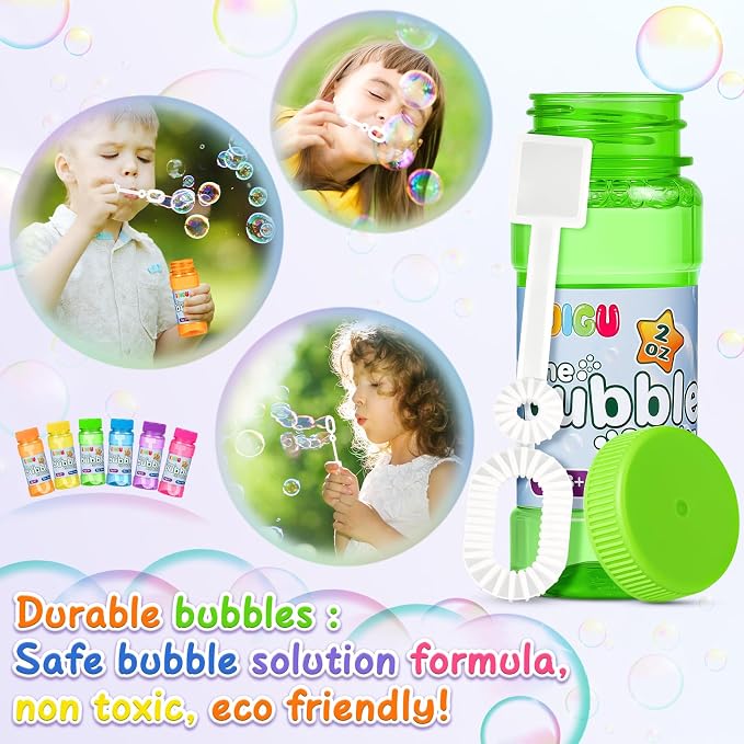 IJIGU Bubble Bottles 48 Pack (2oz), Bubbles for Kids, Bubble Solution with Bulk Wands in 6 Colors as Party Favors for Toddlers 1-3, Summer Outdoor Toy Gift for Boys & Girls