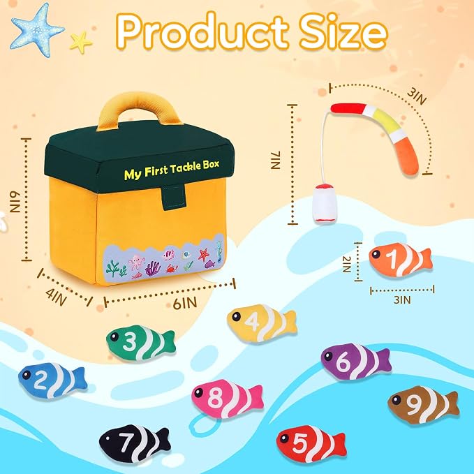 My First Tackle Box Plush, Baby Fishing Toy Plushy with 10 Pcs Tool Plushies for Toddlers, First Birthday Gifts for Boys Girls
