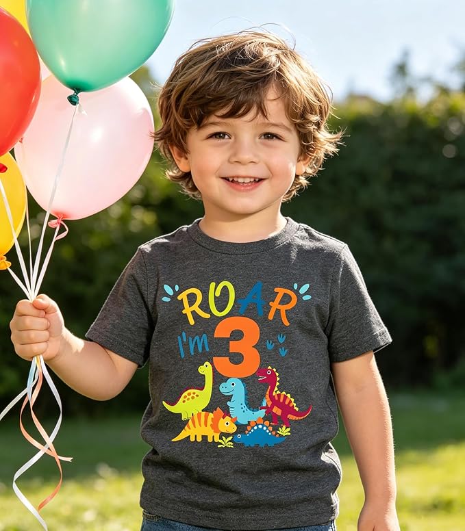 Lovekider 2-5 Years Birthday Boy Shirt Construction Party T-Shirts Excavator Cotton Short Sleeve Tee Dark Grey