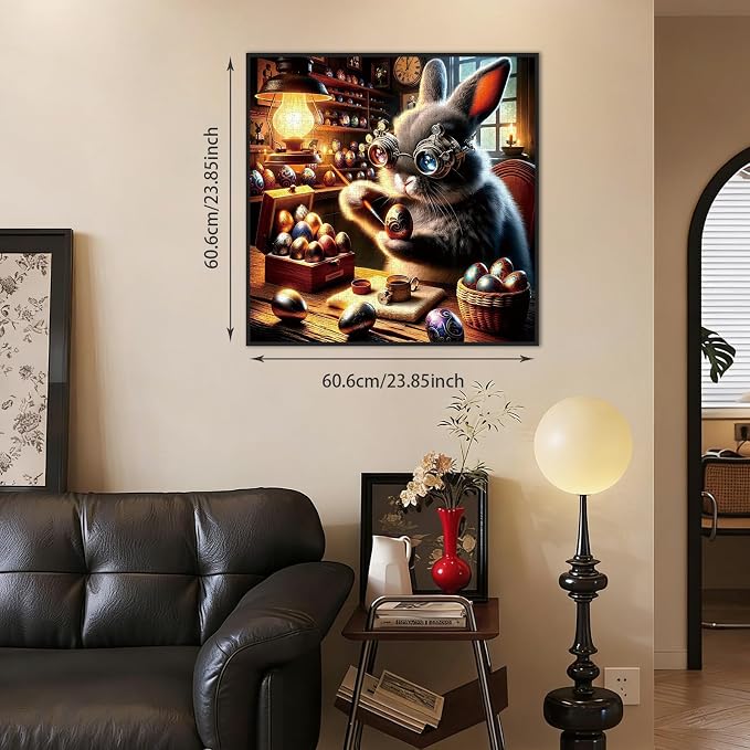 Jigsaw Puzzle for Adults, Steampunk Bunny Painting Easter Eggs | Fantasy Art, Impossible Puzzle for Family, Whimsical Wall Decor Gift for Animal & Craft Lovers, 1024 Piece, 23.86" x 23.86"