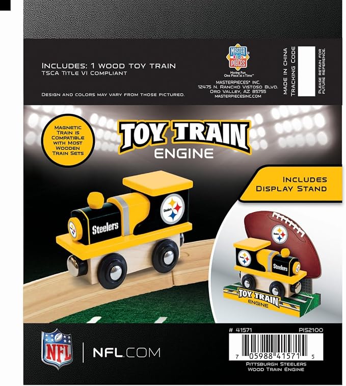 MasterPieces NFL Pittsburgh Steelers Real Wood Toy Train, For Ages 3+, Black