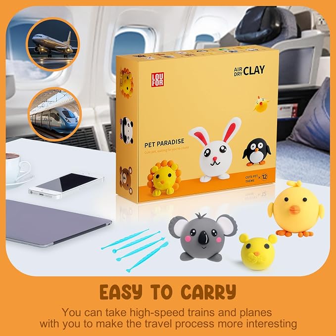 LOUFOR Air Dry Clay Kits - Modeling Clay for Kids, Ultra Light & Soft, Safe & Non-Toxic, 12 Boxes DIY Model Magic Clay with Sculpting Tools & Tutorials, Creatible Art Crafts Toys Gifts Boys Girls