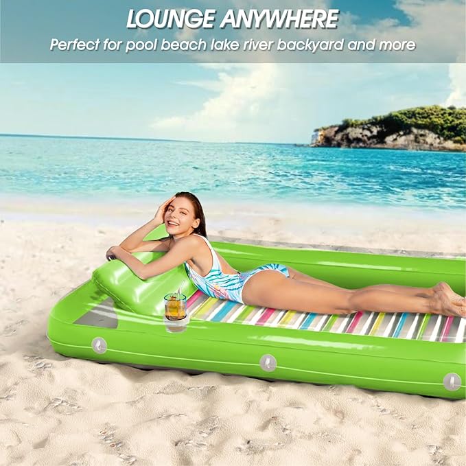 Inflatable Tanning Pool Lounger Float - Jasonwell 4 in 1 Sun Tan Tub Sunbathing Pool Lounge Raft Floatie Toys Water Filled Tanning Bed Mat Pad for Adult Blow Up Kiddie Pool Kids Ball Pit (GR, XXL)