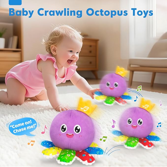 GMAOPHY Baby Toy for 6-12-18 Months – Interactive Crawling Octopus Plush Toy with Music & Sound, Dancing, Tummy Time Toy & Motor Skills Development, for 1 2 3 Year Old Boys & Girls, Birthday Gift