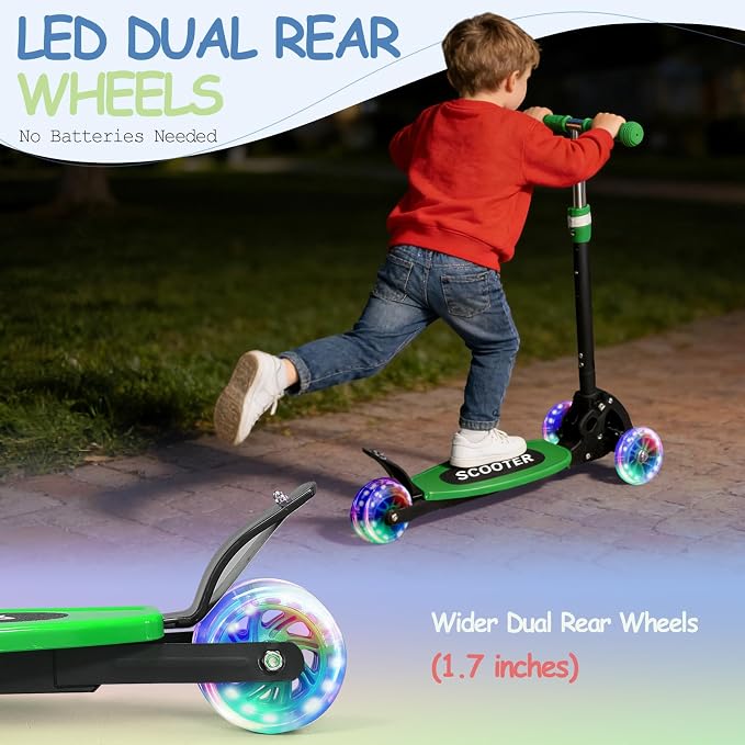 Toddler Scooter, 3 Wheels for Kids 2-7 Year Old LED Lighted, Folding Lean-to-Steer Kids Scooter with 3 Adjustable Handlebar for Boys Girls, Blue
