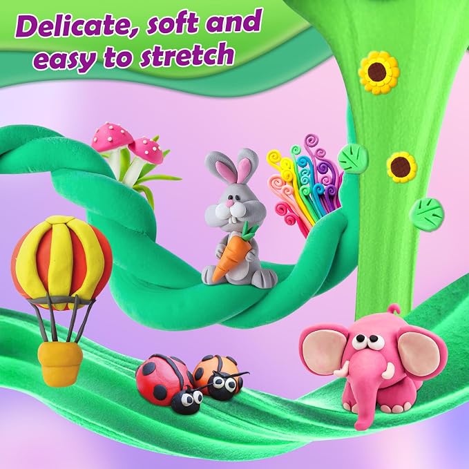 Air Dry Clay, 72 Colors Modeling Magic Clay for Kids | Includes Tools, Soft & Ultra Light, Ages 3-8+ Years, Boys & Girls
