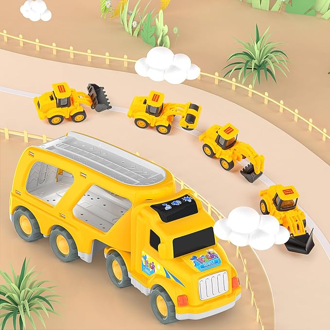 Veslier Construction Truck Toys for Boys Girls Age 3 4 5 6 Years Old，Carrier Transport Trucks for Kids 3-4 3-5 Year Old，Christmas Birthday Gift Toddler Toys.