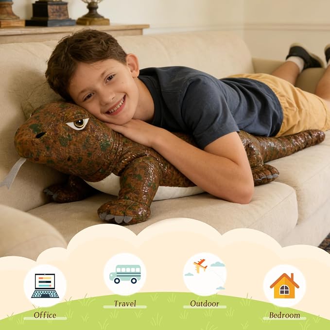 MorisMos Giant Komodo Dragon Stuffed Animal Pillow, 32" Plush Komodo Dragon Toy for Kid Girl Boy Birthday Gift, Realistic Big Monitor Lizard Stuffed Animal,Living Modern-Day Dinosuar Dragon Decoration