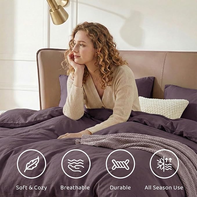 WRENSONGE Twin Comforter Set- 5 Pieces Artic Plum Twin Bed in a Bag, All Season Twin XL Bedding Sets with 1 Fitted Sheet, 1 Flat Sheet, 1 Pillow Sham and 1 Pillowcase
