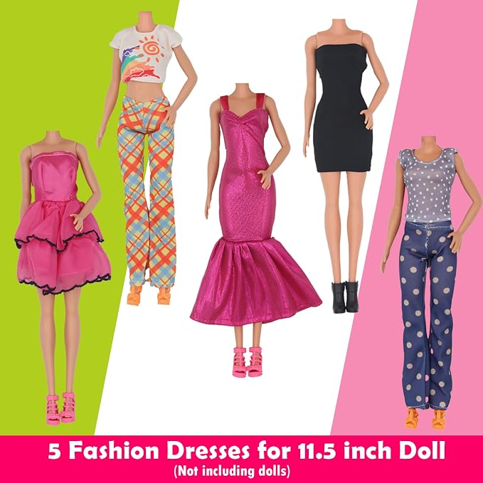 EuTengHao 30Pcs Doll Clothes and Accessories for 12 inch Boy and Girl Doll Includes 12 Set Wear Clothes Jeans and Wedding Dresses Tandem Bike Glasses Dog Bag and Colorful Balloons for 12 Inch Dolls