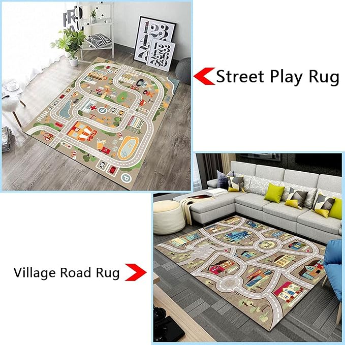 Kid Rug Carpet Playmat for Toy Cars and Train，Play Area Rug with Rubber Backing，Fun Throw Rug，Ideal Gift for Children Baby Bedroom Play Room(80×120cm/32×47in) Y1