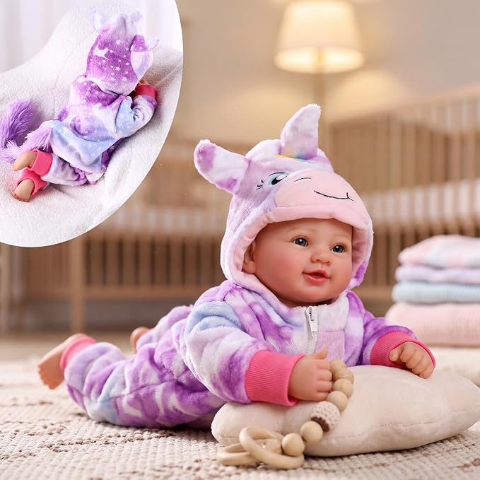 BABESIDE Baby Doll Girl - 17-Inch Soft Body Realistic Baby Doll with Blue Eyes and Unicorn Outfit Lightweight Real Life Baby Dolls for 3+ 4 5 6 7 8 9 Years Girl Birthday Gifts, Pretend Play, Christmas