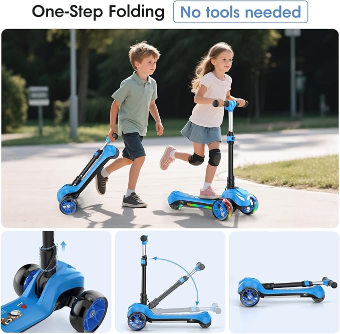 Electric Scooter for Kids Ages 3-8, 3 Wheels Electric Scooter, Electric Kick Scooter with 2 Speeds, Long Battery Life, Flashing LED Wheels, Adjustable Height, B2 with Bluetooth Music for Boys/Girls