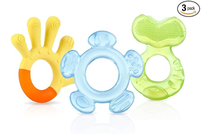 Nuby 3 Step Baby Teether Set for Teething Comfort - Soft and Hard Teethers for Babies - Soothes Sore Gums - 3+ Months