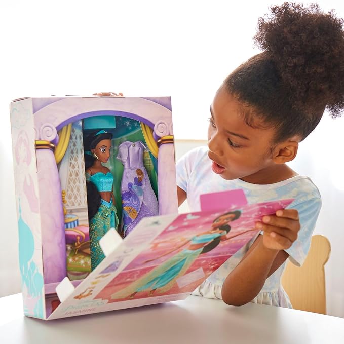 Disney Store Official Jasmine Story Doll - 11 Inches - Includes Coloring Book and Additional Dress, Princess Doll in Classic Outfit, Disney Princess Toys