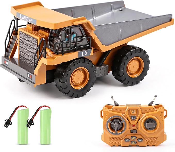 RC Dump Truck Toy, Remote Control Construction Truck with Bed Lift/Lower, 4WD Heavy Duty Sand Toy with 2 Batteries, Best Birthday Gifts for Boys 3-5 4-7 8-12 Year Old
