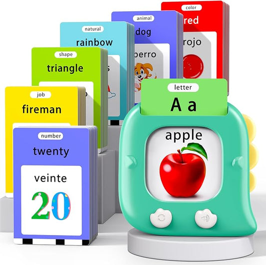 Kidzdo 520 Words Spanish English Talking Flashcards for Toddlers 2 3 4 5 6 Years Old, Birthday Present for Boys and Girls, Pocket Speech Therapy Toys Helps Language Speaking, Green