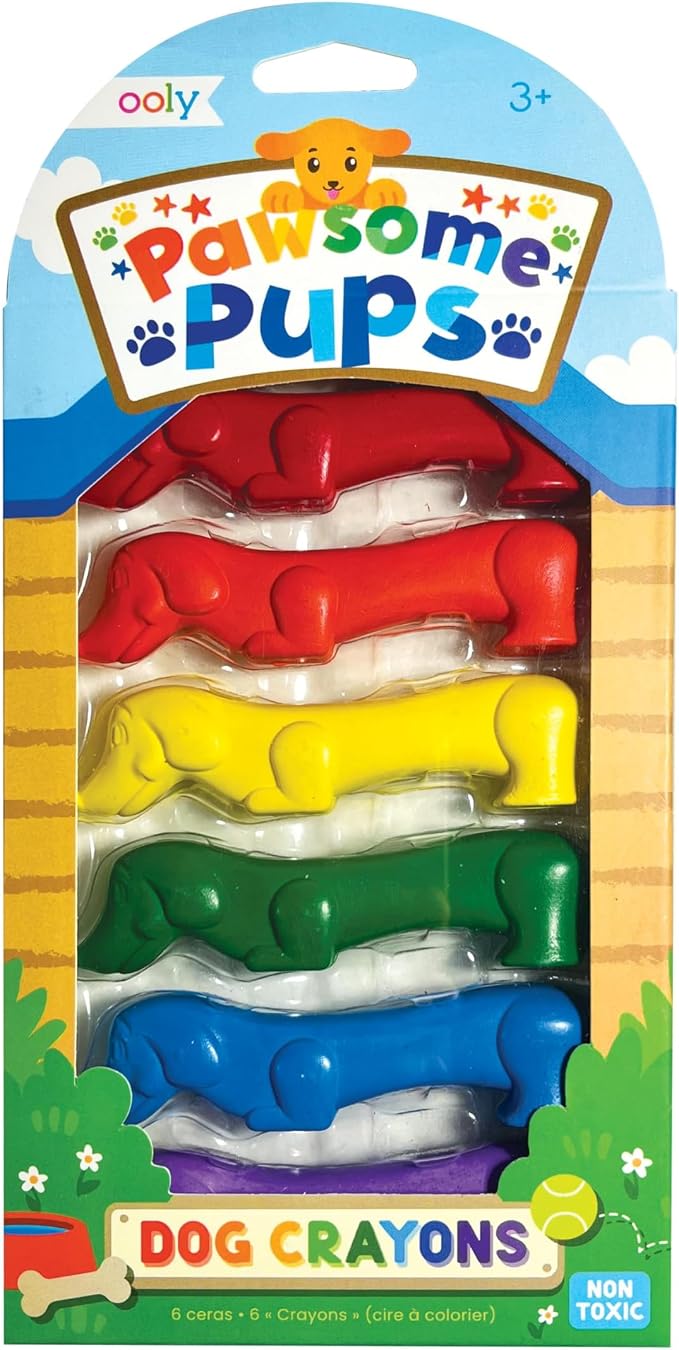 OOLY Pawsome Pups Dog Shaped Crayons for Kids - Set of 6 Dachshund Animal Crayons, 6 Colors, Non-Toxic, Ages 3+