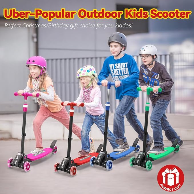 Scooter for Kids 3-12, Kid Scooters with Extra-Wide Deck, 165 lbs Capacity, 3 Wheel Kick Scooter with Lean to Steer, Height Adjustable Handlebar, Light Up Wheels for Stable Smooth Riding, Child Gift