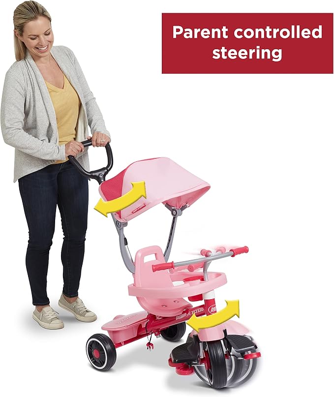 Radio Flyer 4-in-1 Stroll 'N Trike, Ages 1-5, Toddler Tricycle & Stroller, Foam Tires, Push Handle, UV Canopy, Removable Tray, Seatbelt, Amazon Exclusive
