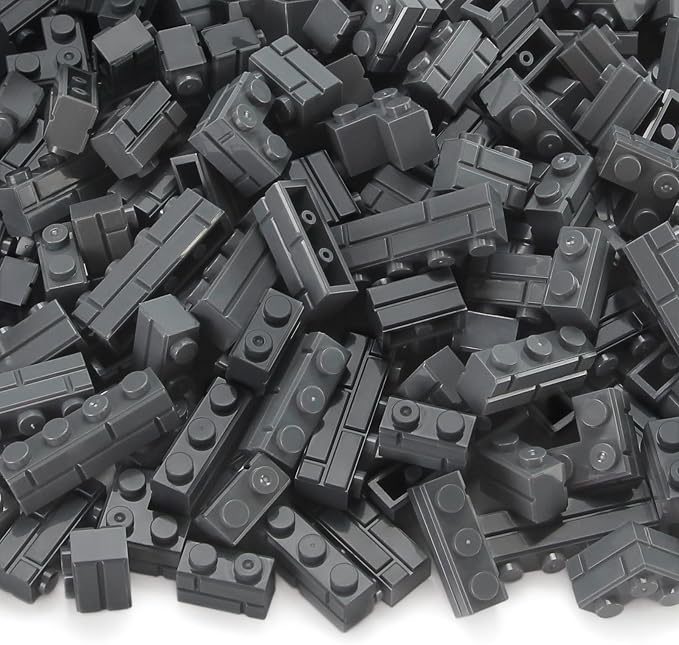 Masonry Bricks Set - Compatible with Major Brands Building Blocks, 260 Pieces Bulk 1x2 1x3 1x4 and Corner Bricks for DIY Wall House Construction (Dark Gray)