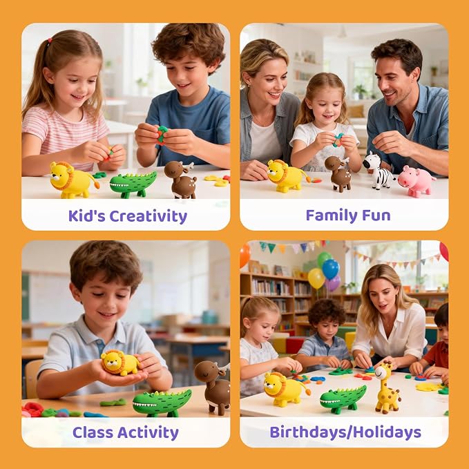 Both idea Air Dry Clay Kit, Animal Theme | 12 Packs, Non-Toxic Kids Gift | School & Party: Perfect for classroom art activities, birthday party favors, creative family DIY, and holiday celebrations.