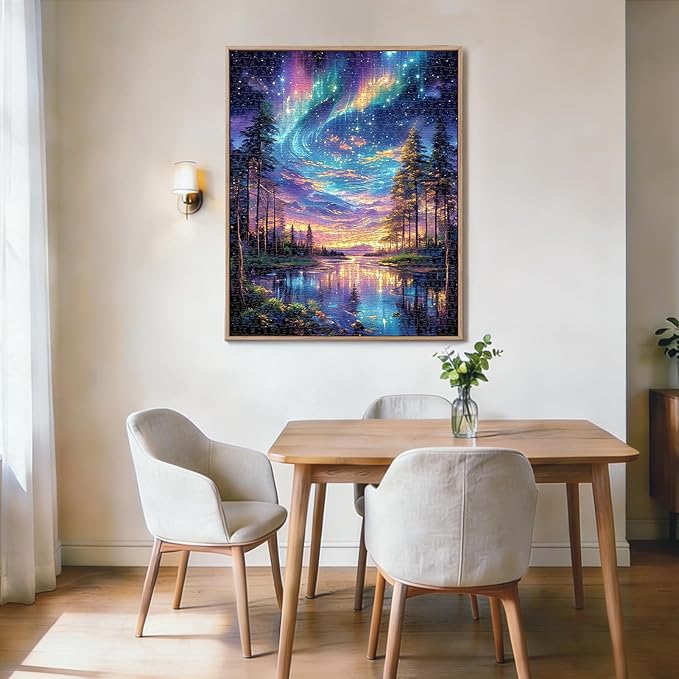 Starry Aurora Lake Puzzles for Adults 1000 Pieces, ImpossibleHard Challenging Jigsaw Puzzles for Adults,Thick Pieces with Matte Finish,Relaxing Night Sky Wall Art Decor,Stress Relief Gifts for Mom Dad